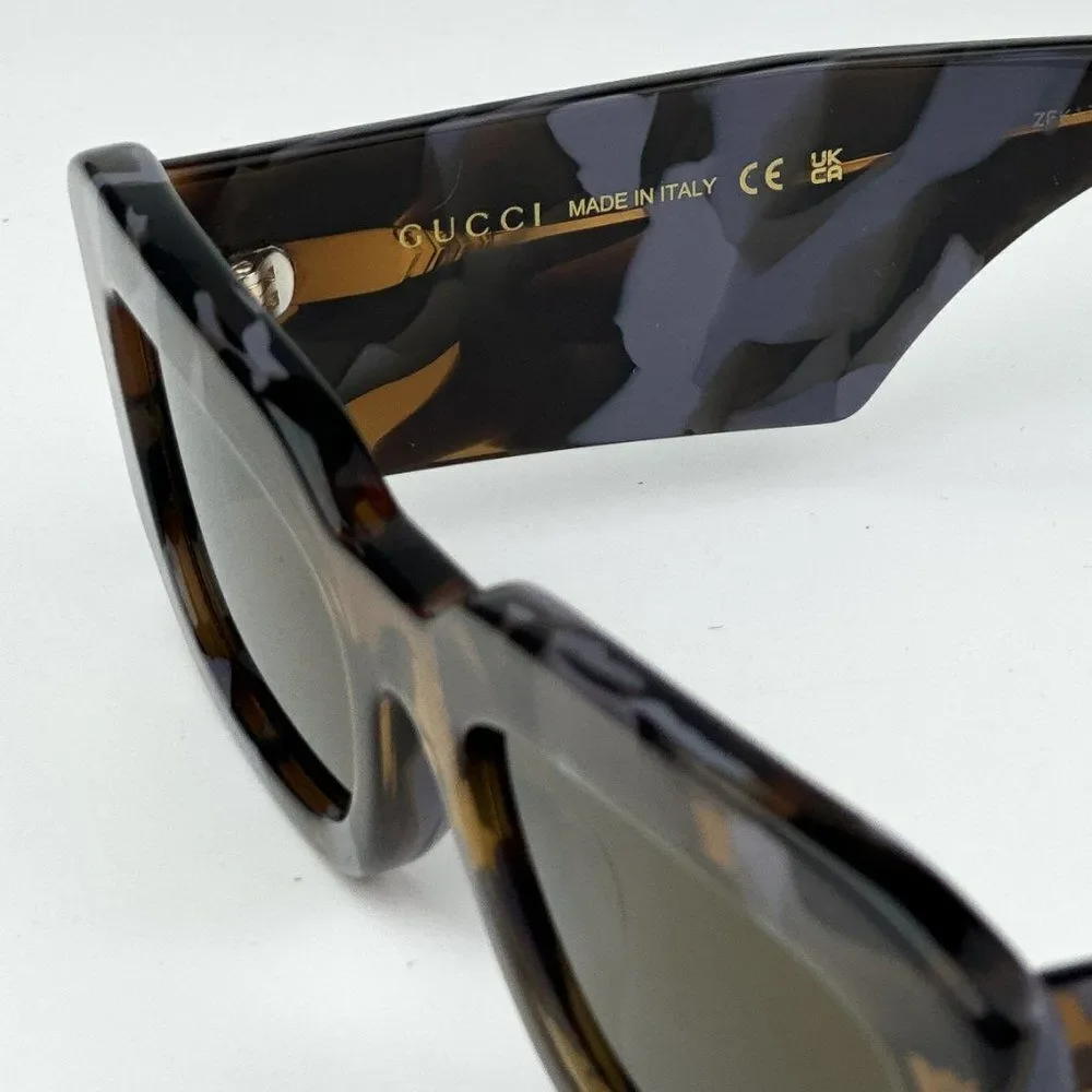 SALE! NEW Gucci GG1426S 003 Spotted Lilac Havana Brown Rectangle Sunglasses
